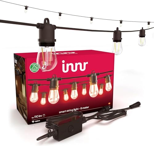 innr Smart Catena Luminosa Esterno 8m, Zigbee, Funziona con Hue* e Alexa (Bridge Necessario), Luci LED, Bianca Calda, 16 Lampadine, Lampade da Esterno Giardino, Dimmerabile, Set Completo