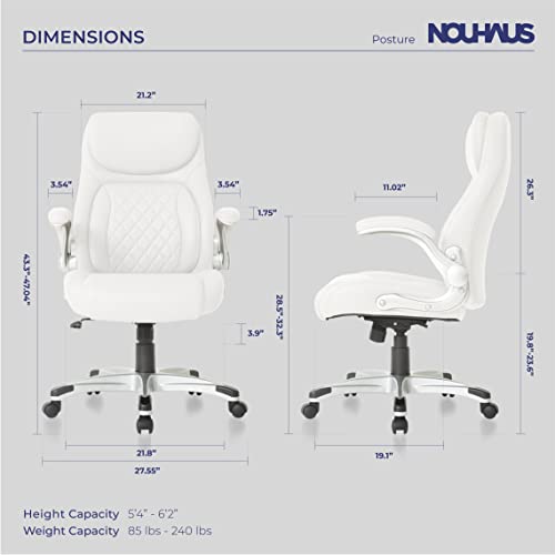 Nouhaus +Posture Ergonomic Pu Leather Office Chair. Click5 Lumbar Support With Flipadjust Armrests. Modern Executive Chair And Computer Desk Chair (White) #TOP4