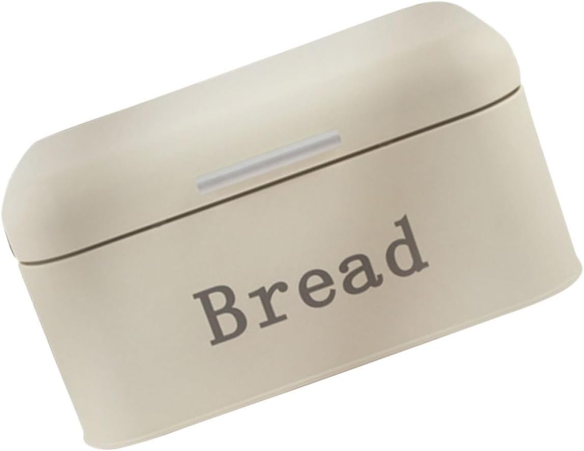Metal Bread Box Kitchen Countertop Storage Container Beige Flip-top Bread Bin for Baked Goods and Pastries