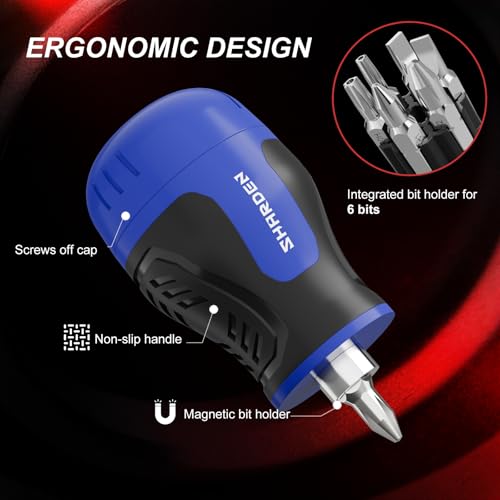 Image of SHARDEN 8 in 1 Stubby Multi Screwdriver with 6 CRV Bits Phillips, Slotted, Torx, Small Short Screwdriver with Magnetic Tip Portable All in One Repair Tool Kit for Home DIY Tables, Doors, Chairs