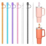 6 Color Replacement Straws with Cover Caps for Stanley Cup 40 oz 30 oz 20 oz 14 oz 64 oz Tumbler, Reusable Drinking Straws with Topper, Stopper, Cleaning Brush for Stanley Cup Accessorie