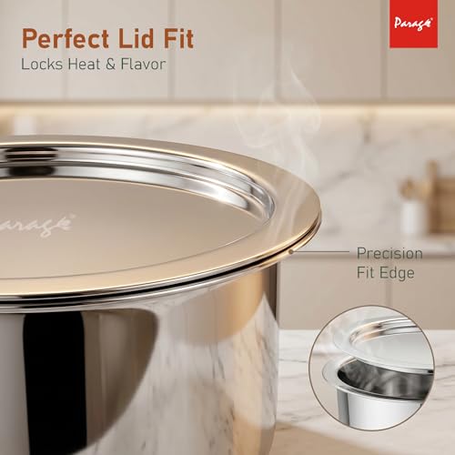 Image of Parage 2 Pieces Tri-Bond Stainless Steel Tope Set with Lid, 1 L, 1.3 L, Tri-Ply Bottom Patila, Bhagona /Bhigona Set for Gas & Induction Compatible, Boiling Cooking Pots (Size No. 11, 12)