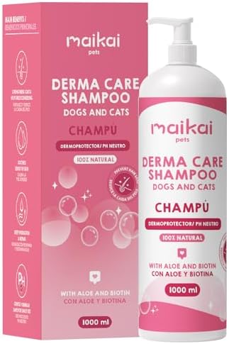 MAIKAI Natural Shampoo Dogs Cats Sensitive Skin with Aloe Vera Biotin Moisturizing Soothing Anti-Itch pH Neutral Strengthens Hair Frequent Use Anti-fall Regenerating Healing 1000ml