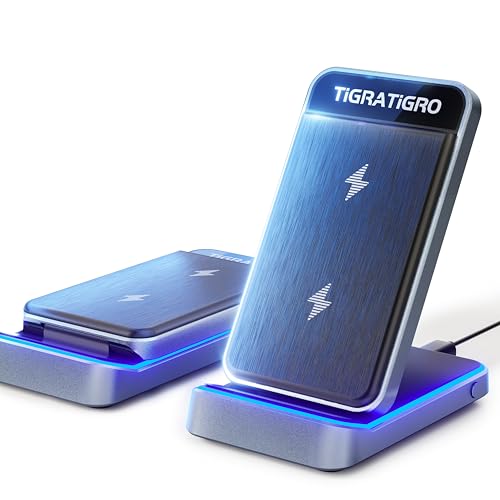 Tigratigro Chargeur sans Fil 15W - Induction Stand - Support de Charge Rapide Qi Pliable, Compatible iPhone 12-16/Samsung Galaxy - Design Élégant (Noir)