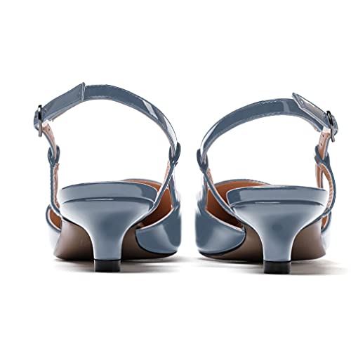 MODENCOCO Women's Patent Leather Ankle Strap Slingback Pointed Toe Kitten Low Heel Pumps Business Office Work Dress Shoes 1.5 Inch4