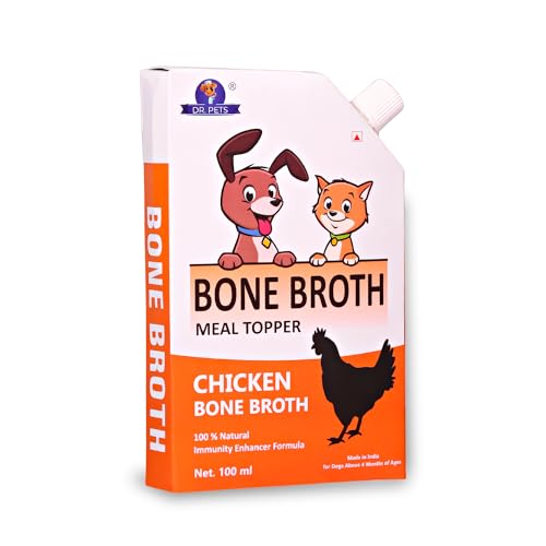 Image of Dr. Pets Pack of 24 (100ml Each) Chicken Bone Broth for Dogs & Cats | Liquid Meal Topper & Gravy | Supports Joint & Gut Health | All Breeds