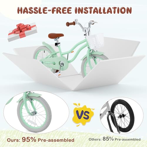 Image of BABY JOY Kids Bike, 12 14 16 18 20 Inch Boys Girls Bike w /Removable Basket | Kids Bicycle with Adjustable Seat & Handlebar, Handbrake & Coaster Brake, Training Wheels or Kickstand (Multi-Color Choices)