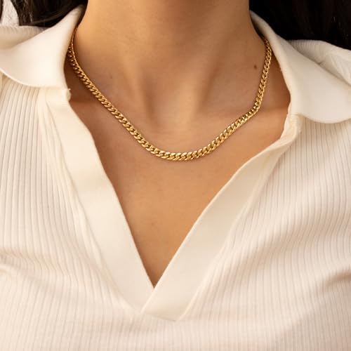 EVAYA 14k Gold Miami Cuban Chain Necklace for Women & Men (3mm-5mm Width, 16-24" Length) - Cadenas de Oro Puro de 14K3
