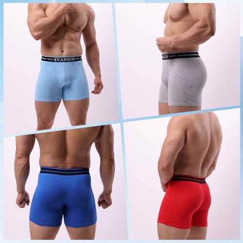Evankin Mens Boxer Brief Long Leg Soft Comfortable Cotton Underwear with Fly Pouch Breathable Seamless Shorts Multipack4