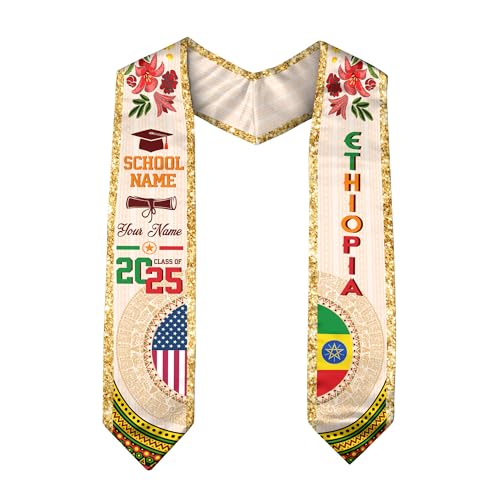 Custom Ethiopian Graduation Sash, Ethiopia Graduation Stole Customize, Ethiopian American Flag Graduation Sash 2025 2