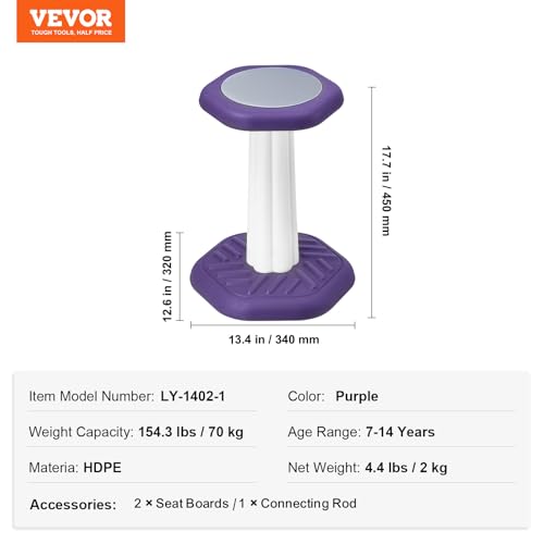 Image of VEVOR Kids Wobble Chair, Active Chair with Sponge Cushion, Wobble Stool Improves Focus, Posture and Calm Children, Ideal for Schools and Home, Age 7-14, Purple