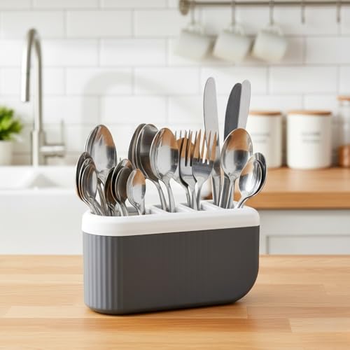 Image of HAPPI Self-Adhesive Wall-Mount Kitchen Cutlery Holder, Knife Stand, Spoon /Fork /Chopstick Storage Rack Organizer Box (4-Compartments)