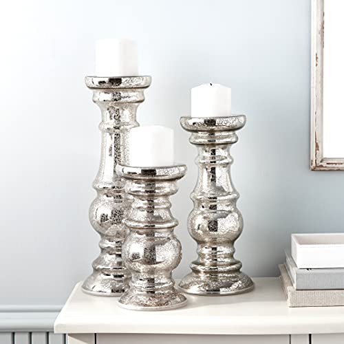 Signature Design By Ashley Rosario Mercury 3 Piece Candle Holder Set, Silver Finish #TOP4