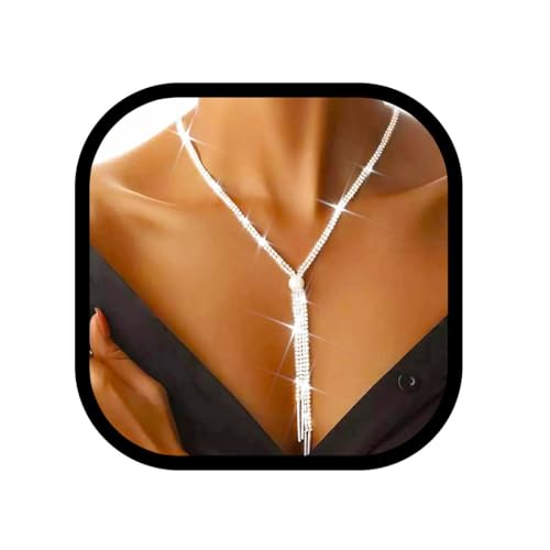 Zoestar Rhinestone Necklace Jewelry Silver Long Necklaces Prom Dressy Neck Chain for Women