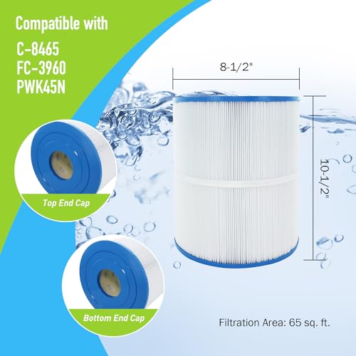 BLUEFLO Spa Filter Cartridge Replacement for Unicel C-8465, Watkins 31114 Hot Tub Filter, Filbur FC-3960, PWK65, PWK45N, 71827, 10-1/2