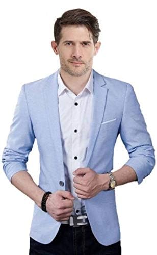 Men's Slim Fit Blazer, Light Blue, Single Button Formal Suit Jacket