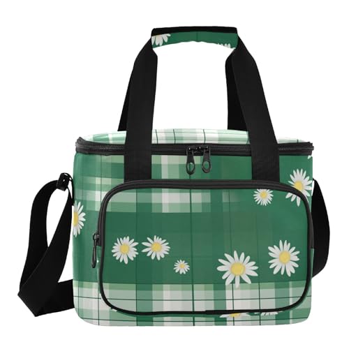 aidingzhi Fiambrera aislada de gran capacidad con diseño de huevo de margaritas de búfalo verde con correa para el hombro, lonchera grande para mujer