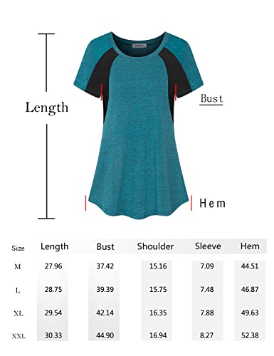 Active Shirts Women Crewneck, Teen Girls Activewear Short Sleeve Scoop Neck Hiking Workout Fancy Tees Colorblock Aline Tunic Sweat Wicking Athletic Golf Tennis Tshirt Tops Teal Xl #TOP5