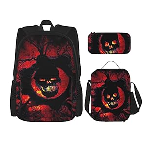 Halloween Scary Horror Rode Schedel Multifunctionele 3 In 1 Schooltas Set Voor Tiener Meisjes Voor Volwassenen/Kinderen…