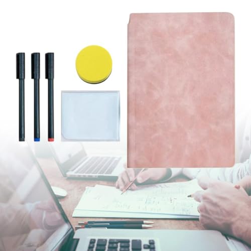 Carnet effaçable tableau blanc réutilisable avec couverture PU souple rose - 7
