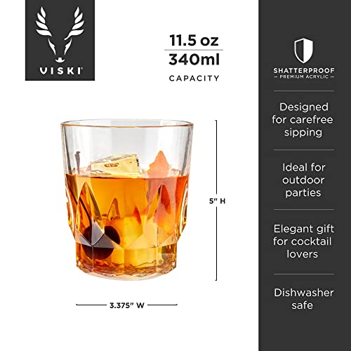 Viski Shatterproof Dof Drinking Glasses - Acrylic Rocks Glasses For Whiskey, Scotch, Bourbon - Dishwasher Safe 11.5Oz Set Of 4 #TOP2