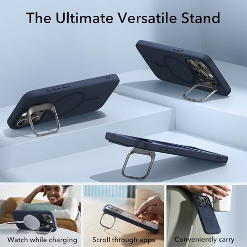 Image of ESR for iPhone 15 Pro Case, MagSafe Silicone Case with Stand, Military-Grade Protection, Built-in Camera Stash Stand, Magnetic Phone Case for iPhone 15 Pro, Cloud Series,Dark Blue