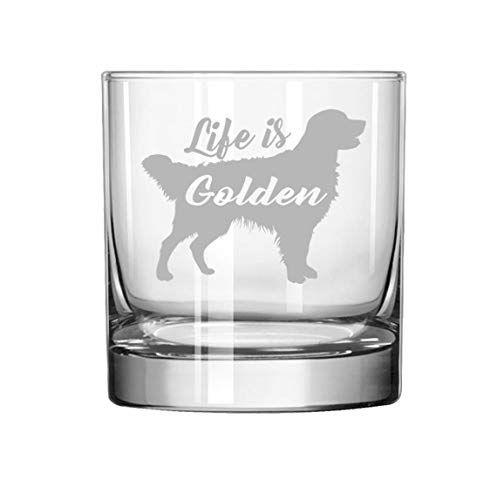 MIP Brand 11 oz Rocks Whiskey Highball Glass Golden Retriever Life is Golden