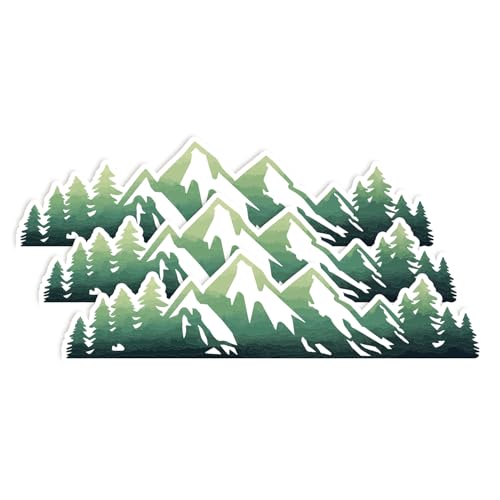 Image of Mountain Tree Forest (Set of 3) Waterproof Vinyl Die-Cut Sticker 2 inchx 0.7 inch for Laptop Water Bottle Tumbler Phone Case Car Skateboard Bumper Cute Retro Teens Adults Aesthetic Indoor Outdoor Kids Adults