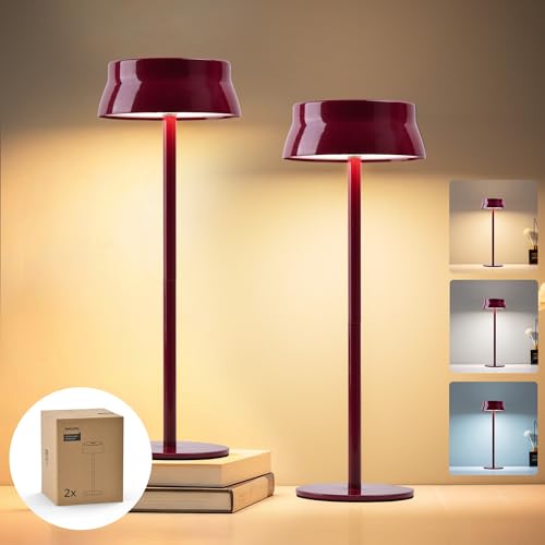 Philips Tischlampe Kabellose 2 Stück, Portable LED Akku Tischleuchte mit 2 stufig höhenverstellbar, Touch Stufenlos Dimmbar Nachtlicht, Wasserdicht für Schlafzimmer, Rot