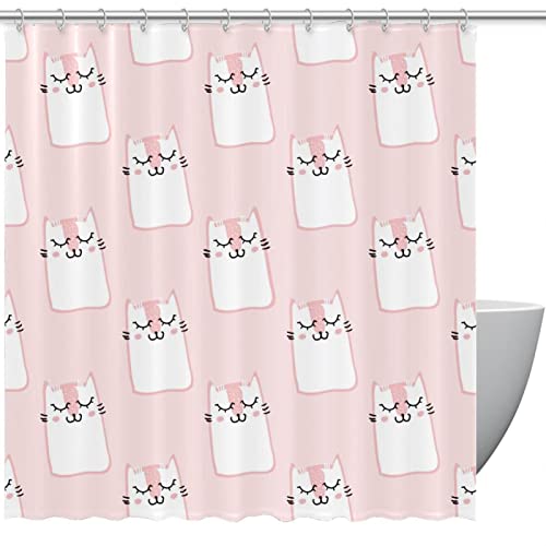 Rideau de douche chat rose à œillets renforcés avec anneaux - 2