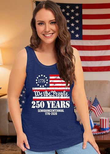 QAUN Women 250 Anniversary USA Shirt Plus Size 4th of July Tanks 1776-2026 250th Birthday Tops Patriotic Sleeves Tees