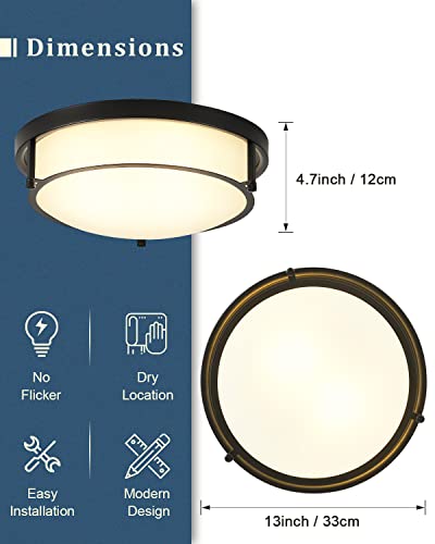 Lhlyclx 13 Inch Black Ceiling Light, Classic Frosted Glass Shade Flush Mount Ceiling Light Fixtures For Living Room Hallway Bedroom (Black) #TOP3