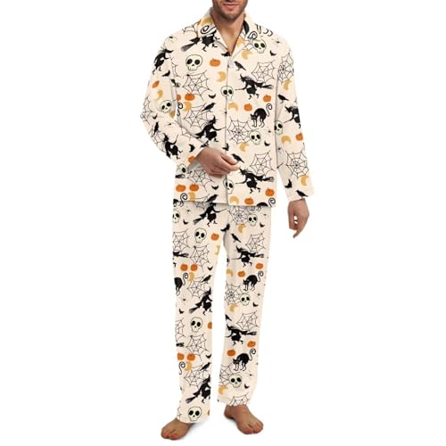 2-Piece Pajamas Set for Men Long Sleeve Button Down Sleepwear V-Neck Casual Lounge Set with Pockets