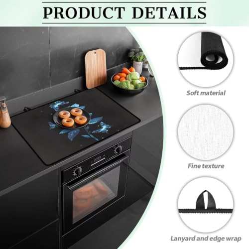 Image of Glass Ceramic Top Stove Cover Anti-Scratch Universal Induction Cooktop Protector Mat Range Covers for Electric Stove with Non-Slip Rubber Backing, 29 x 21 Inch, Rose Butterfly Black