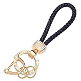 SK CUSTOM Black Leather cord buckle Gold key ring Bling Rhinestones keychain Fingerprint Resistant P