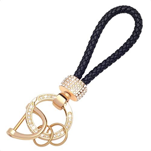 SK CUSTOM Black Leather cord buckle Gold key ring Bling