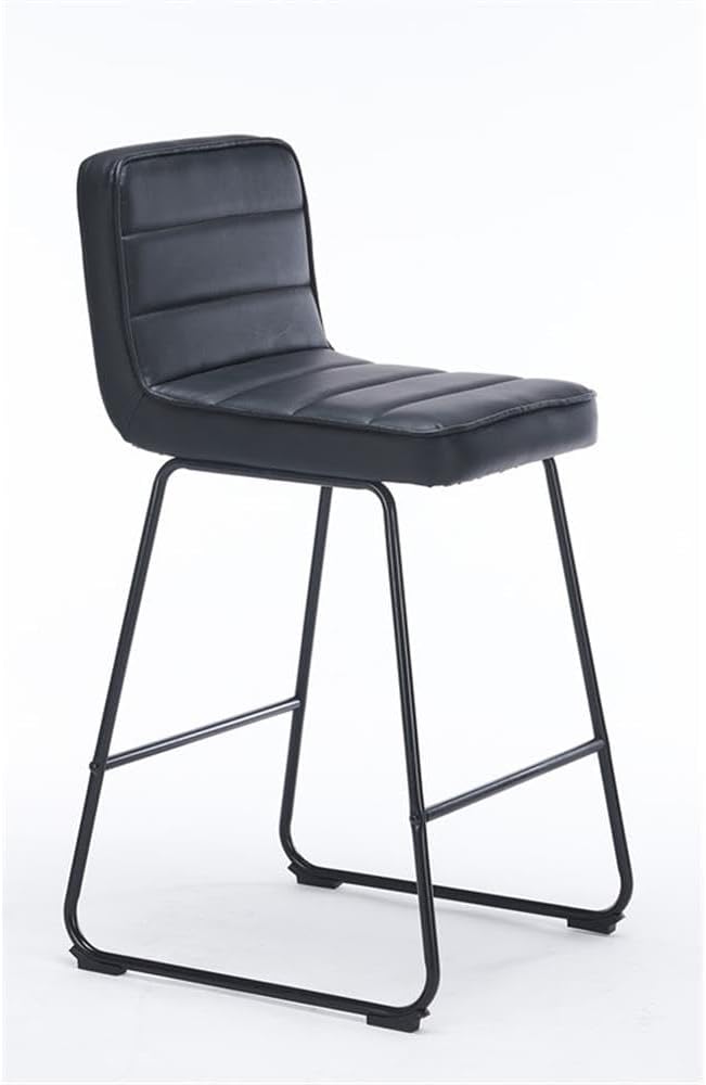 Pemberly Row Modern Faux Leather Barstools, 26 in Seat Height, Black Finish, Set of 3, Steel Frame with Cushioned Seats, Matte Black Contemporary Design for Kitchen or Basement Counter/Table Use