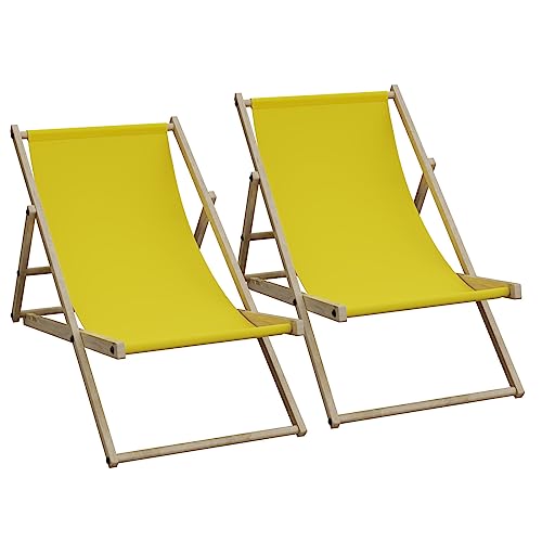 HAGO 2er Set Liegestuhl Doppelpack Strandliege Liege Stuhl Strand Sonnenliege Gartenliege Klappstuhl Gelb