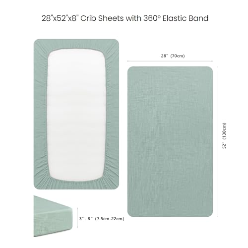 Image of Konssy Muslin Crib Sheets for Boys, Soft Cotton Neutral Baby Sheets for Standard Crib Mattress 2 Pack, 52 inchx28 inch (Leaf,Green)
