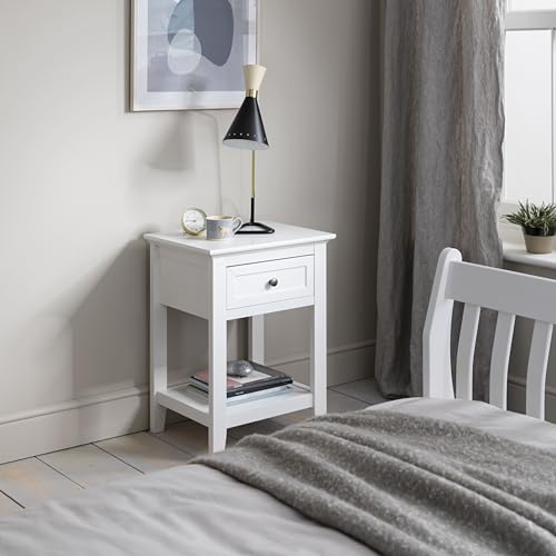 Noa and Nani Karlstad Bedside Table with Drawer in Classic White