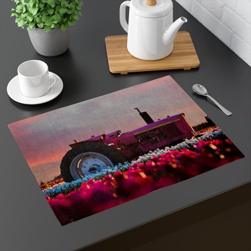 Set de table en lin tracteur vintage grand format 40x28,5 cm d'exception - 3