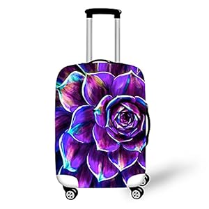 Morbuy Reisbagage Cover Protector Wasbare 3D Bloemen Koffer Trolley Case Protector Elastische Cover Toepassen voor de meeste Bagage Beschermende Tas Rits, Paarse Bloemen, L, Modern design