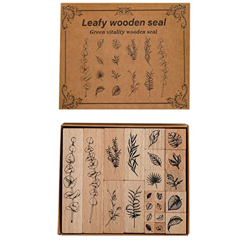 Dulau 22 Pcs Wooden Rubber Stamps Set of Decorative Stamps for DIY Craft, Rubber Stamps Plant Wooden Flowers for Scrapbooking, Card, Photo Album
