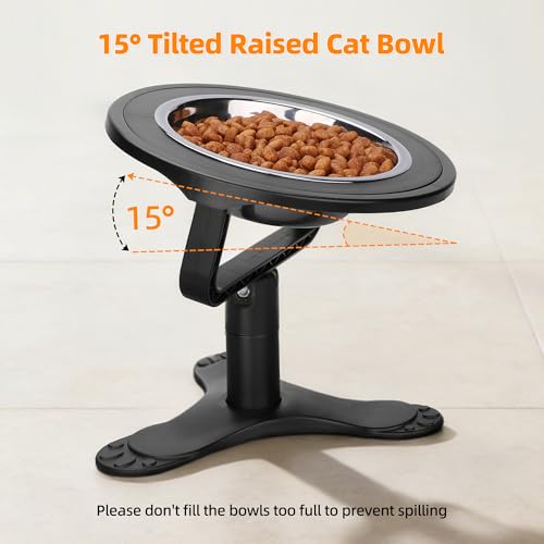 Gamelle surélevée chat support réglable et bol incliné en acier inoxydable - 4