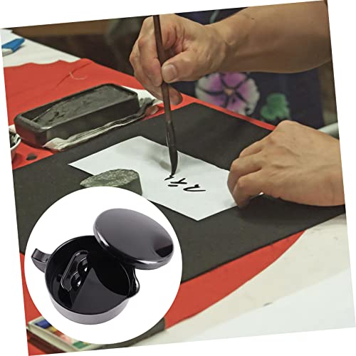 Nusitou 3Pcs Plate With Pot Dish Well Sturdy Inkstone Washer Creative Painting And Multi-Function Lid Pottery Ink Dropper Delicate Sumi-Brush Chinese Professional Black Porcelain Drawing #TOP3