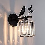 Siet Crystal Wall Light Modern Bird Metal Sconce, Indoor Wall Mounted Lamp, Nordic E14 Headboard Lighting Fixtures for Bedroom Bedside Hallway Living Room Home Decoration, Black