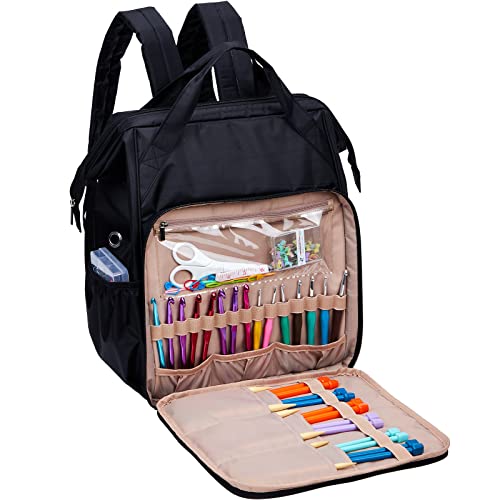 HOMEST Crochet Bag Organizer, Large Capacity Yarn Storage, Knitting Bag for Carrying Projects, Crocheting Hooks, Suppliers, Needles and Accessories, Black