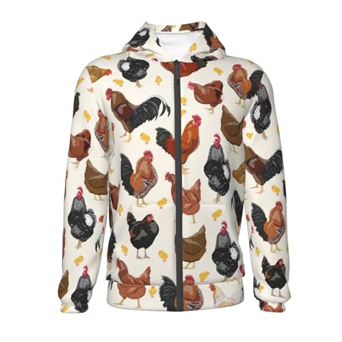 Roosters and Chickens Kid Hoodies Boys Zip Up Sweatshirts Girls Pullover with Pocket2