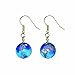 Earrings, Blue Earth Marbles, Natural Earth Continents, Gold Plated Stainless Steel, Half Inch Diameter Globes