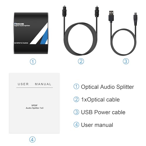 Divisor óptico digital de 3 portas, divisor de áudio óptico digital SPDIF Toslink 1 x 3 (1 em 3 saíd